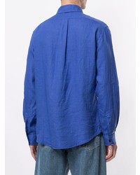 Chemise à manches longues en lin bleue Aspesi