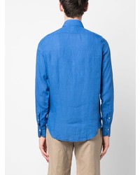 Chemise à manches longues en lin bleue Finamore 1925 Napoli