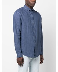 Chemise à manches longues en lin bleue Emporio Armani