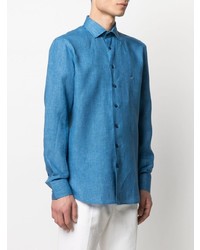 Chemise à manches longues en lin bleue Etro