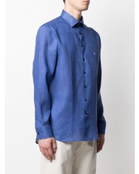 Chemise à manches longues en lin bleue Etro