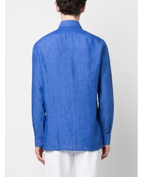 Chemise à manches longues en lin bleue Kiton