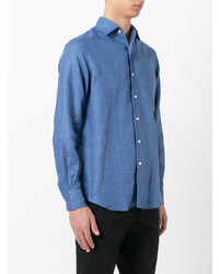 Chemise à manches longues en lin bleue Loro Piana