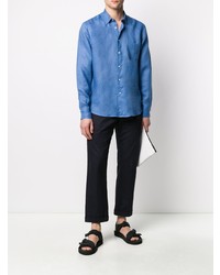 Chemise à manches longues en lin bleue PENINSULA SWIMWEA