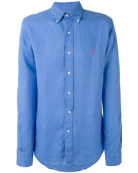 Chemise à manches longues en lin bleue Ralph Lauren