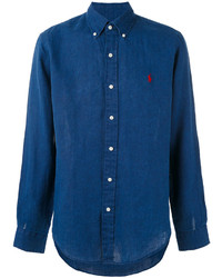 Chemise à manches longues en lin bleue Ralph Lauren