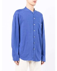 Chemise à manches longues en lin bleue Coohem