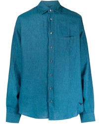 Chemise à manches longues en lin bleue Sease