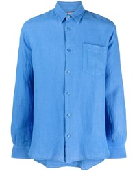 Chemise à manches longues en lin bleue Vilebrequin