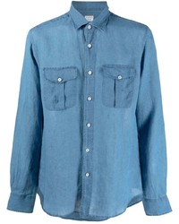 Chemise à manches longues en lin bleue Xacus