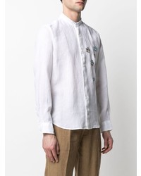 Chemise à manches longues en lin brodée blanche Altea