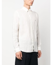 Chemise à manches longues en lin brodée blanche Tommy Hilfiger