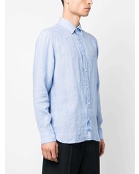 Chemise à manches longues en lin brodée bleu clair Tommy Hilfiger