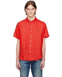 Chemise à manches longues en lin brodée rouge Polo Ralph Lauren