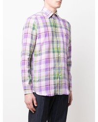 Chemise à manches longues en lin écossaise violet clair Etro