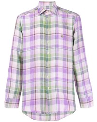 Chemise à manches longues en lin écossaise violet clair Etro