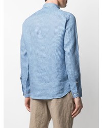 Chemise à manches longues en lin géométrique bleu clair Drumohr