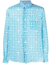 Chemise à manches longues en lin géométrique bleu clair PENINSULA SWIMWEA