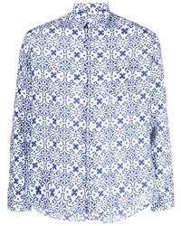 Chemise à manches longues en lin géométrique bleu clair PENINSULA SWIMWEA