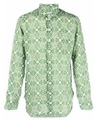 Chemise à manches longues en lin géométrique vert menthe PENINSULA SWIMWEA