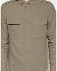 Chemise à manches longues en lin gris foncé Asos