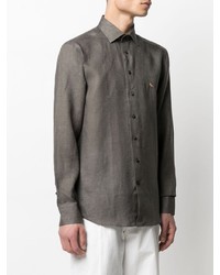 Chemise à manches longues en lin gris foncé Etro