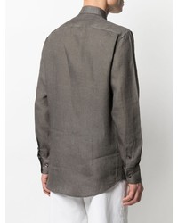 Chemise à manches longues en lin gris foncé Etro