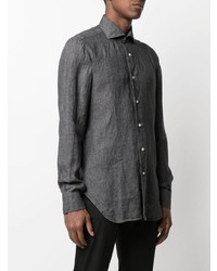 Chemise à manches longues en lin gris foncé Barba