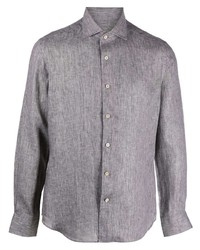 Chemise à manches longues en lin grise Corneliani