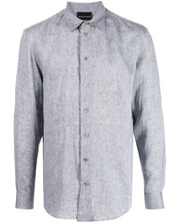 Chemise à manches longues en lin grise Emporio Armani
