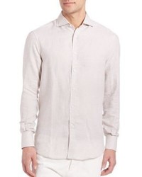 Chemise à manches longues en lin imprimée beige