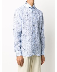 Chemise à manches longues en lin imprimée bleu clair Corneliani