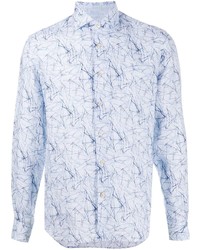 Chemise à manches longues en lin imprimée bleu clair Corneliani