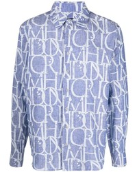 Chemise à manches longues en lin imprimée bleu clair John Richmond