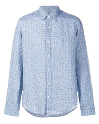 Chemise à manches longues en lin imprimée bleu clair Michael Kors