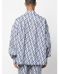 Chemise à manches longues en lin imprimée bleu marine Fendi
