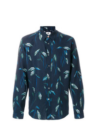 Chemise à manches longues en lin imprimée bleu marine Ps By Paul Smith