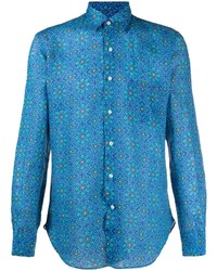 Chemise à manches longues en lin imprimée bleue PENINSULA SWIMWEA