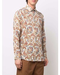 Chemise à manches longues en lin imprimée cachemire blanche Etro