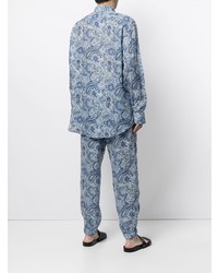 Chemise à manches longues en lin imprimée cachemire bleu clair Etro