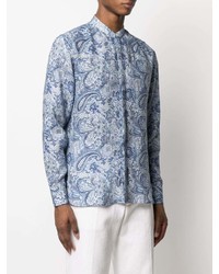 Chemise à manches longues en lin imprimée cachemire bleu clair Etro