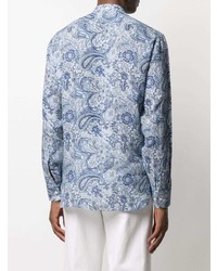 Chemise à manches longues en lin imprimée cachemire bleu clair Etro