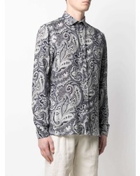 Chemise à manches longues en lin imprimée cachemire bleu marine Etro