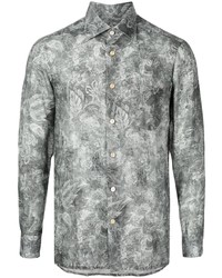 Chemise à manches longues en lin imprimée grise Kiton