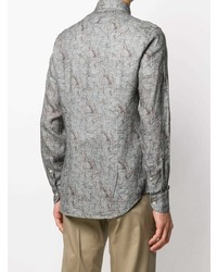 Chemise à manches longues en lin imprimée grise Corneliani
