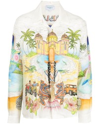 Chemise à manches longues en lin imprimée multicolore Casablanca