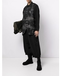 Chemise à manches longues en lin imprimée noire Yohji Yamamoto