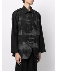 Chemise à manches longues en lin imprimée noire Yohji Yamamoto