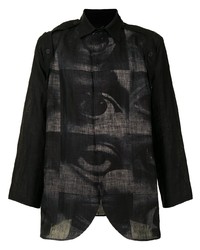 Chemise à manches longues en lin imprimée noire Yohji Yamamoto