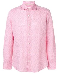 Chemise à manches longues en lin imprimée rose